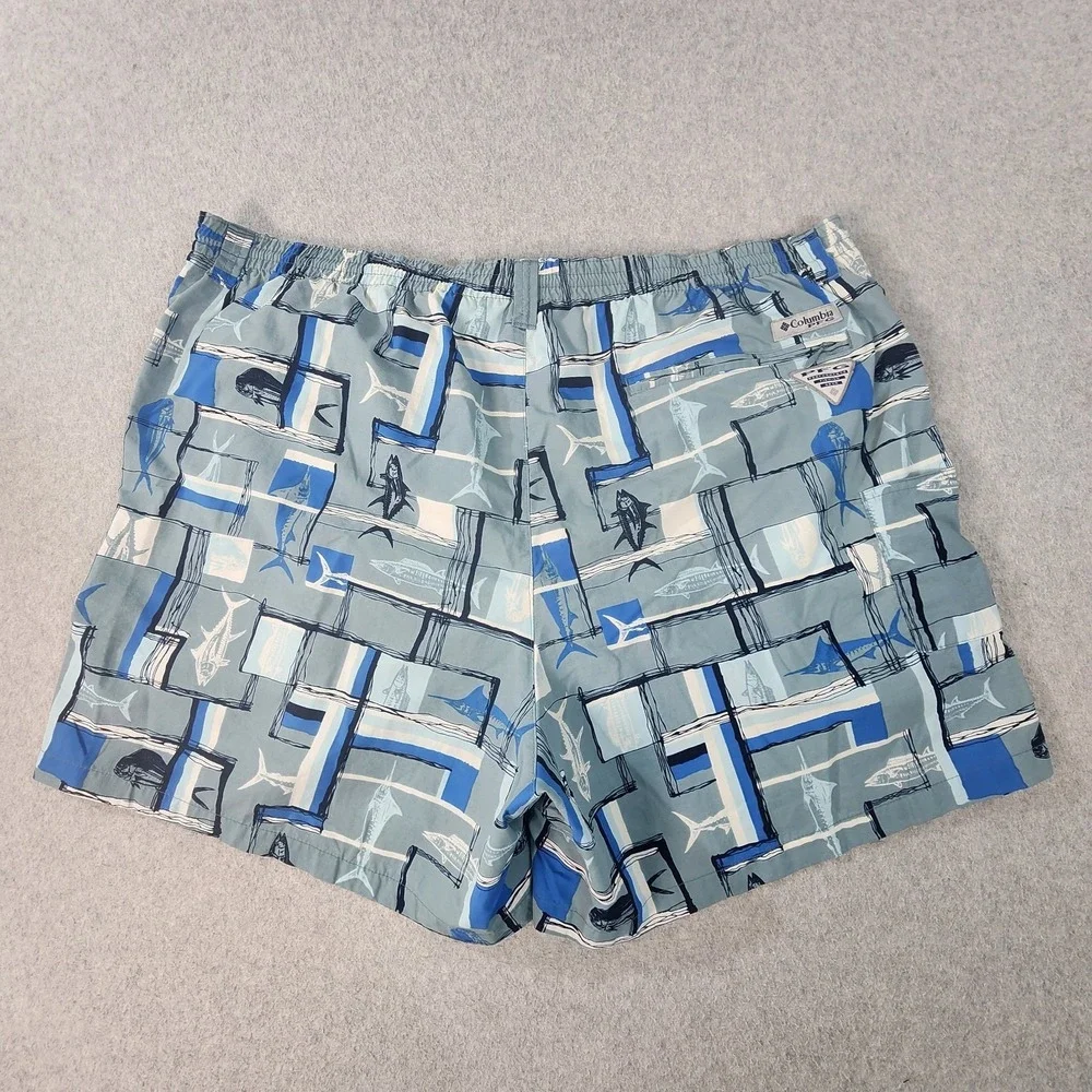 Columbia PFG AOP Fish Swim Trunks Men XXL 40x6 Gray Blue White Omni Shade Pocket